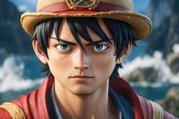 Luffy in 8k live action anime artstyle, one piece them, Young man, dynamic pose, intricate details, highly detailed, high details, detailed portrait, masterpiece,ultra detailed, ultra quality