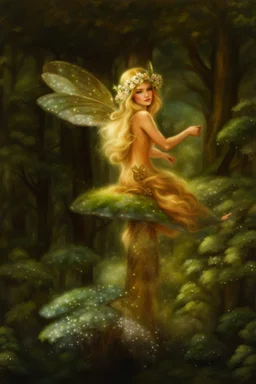 Fairy Princess, long blonde hair,long golden hair, Fairy crown ,fairy, fairy wings, flower crown,mushroom,sparkle,,Lilly of the valleys