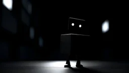 stickman figure holding a tiny black box in a dark street
