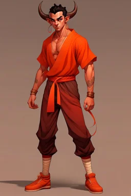 Full Body, Male Tiefling, monk, street outfit like Goku, boxer pose