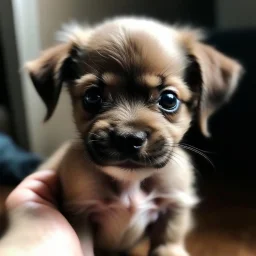 a small puppy with a face of a human baby