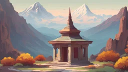 Vector. زیارتگاه کوچک. پرچم سبز. Little shrine. Iran. 2D animated. 1900 AD. Digital painting, inside. Minimal. Mountain. .شیخ. مکتب نقشبندی. Iran. ایران. کردستان. Naqshbandi. Monastery. Kurdistan. Stone house school. Students of jurisprudences. Old home school.