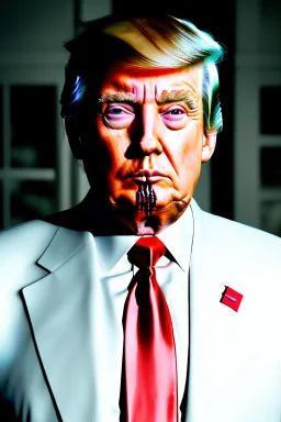 Ultra realistic image night, Donald trump zombie performance, suit, blood, torn arm, night, the walking dead style, dark ambient, highly detailed, White House background, concept art, unreal engine 5, ray tracing, RTX, focal lighting, ultra detail, volumetric lighting, 3d, finely drawn, high definition, high resolution.