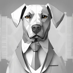 make one realistic business dog that is made of shapes and has a suit on looks a little like crystals with arms mindst 2048 x 1152 pixels og højst 6 MB