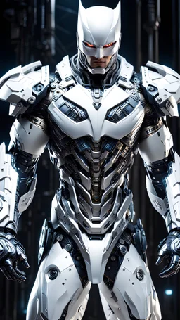 Catman cyborg, calidad ultra, full body, hiperdetallado, maximalista, color blanco, increíble obra de arte