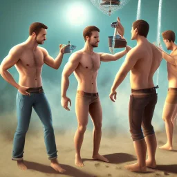 Men showering together