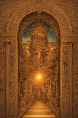 in order to reach the gates of heaven, you have to traverse the path of hell; transcendent; golden hour; iridescent; controversial; recursive; supremely detailed; stupendous