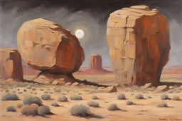 Grey sky, planet in the sky, rocks, cliffs, rocky arid land, 90's sci-fi movies influence, rodolphe wytsman and wilfrid de glehn impressionism paintings