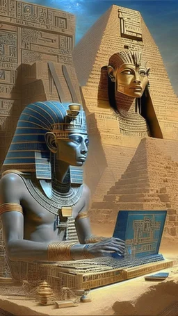 In a fascinating convergence writing, and powerful pharaohs, would have evolved in a world shaped by technological advancements. Portray of ancient history and modern technology, visualize and describe the Egyptian civilization in the age of advanced technology. Imagine how this ancient civilization, known for its magnificent pyramids, hieroglyphic the seamless integration of the past and the present, exploring the transformation of Egypt's cultural, social, and architectural landscape. Depict