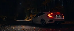 night, autumn honda civic in the woods