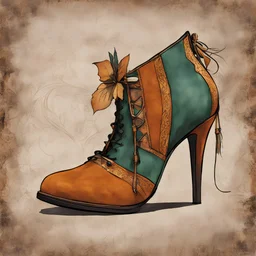 create simplel women's Regency style side-lace shoes with decorative contrasting stitching, in fine suede leather, illustrated in the comic book style of Bill Sienkiewicz and Frank Miller, highly detailed, 4k