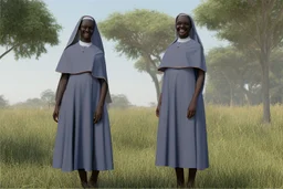 4 suore africane con tunica grigia figura intera fino ai piedi