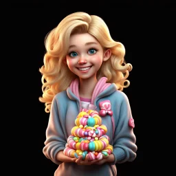 candy girl teenager, 3d, smiling, blonde hair, cartoon