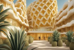 A tourist resort in the shape of a pineapple, interior design, facade