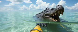 prehistoric ogre in kayak