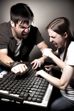 people fight with keyboards