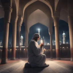 Hyper Realistic Praying matt in a mosque at night