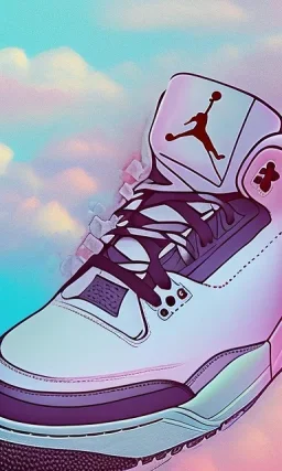 Jordan 3 sneaker in sky. Pink clouds.