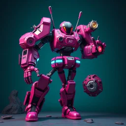 A hyper-realistic 3D Surreal digital painting, magenta droid mechanic, rich deep teal background, dreamlike imagery, fantastical elements, perfect body ,dymond , boots