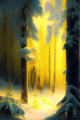 Snowy forests with yellow magic