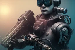 diver like a cyborg,with gun,detail,textures,cinematic