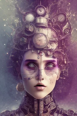 Abstract steampunk, purple tones,Danish singer MØ face,