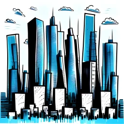 Painting of a background ghetto style block towers and skyline in cartoon style