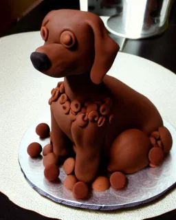 Dog model made of chocolate cake with Maltesers