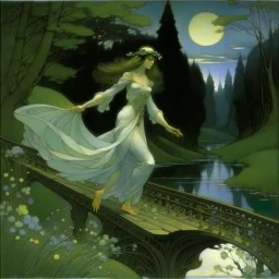 THE GHOST IS STILL DANCING AT NIGHT ON THE OLD COUNTRY BRIDGE. Alphonse Mucha