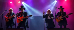 amish punk vampires on stage in style of ghibli