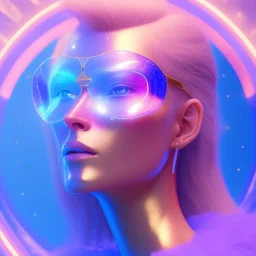 A portrait of a crystalised blue pink extraterrestrial, gold, sunny background, atmospheric, realistic, unreal engine, 8k. Cinematic lighting, octane render.