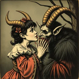 nihilistic, I saw mommy kissing Krampus Claws, authentic vintage German Grimm's Fairytale illustration, macabre