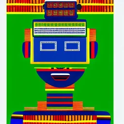 robot portrait in Kente, cinematic, ghana flag, african pattern symbols, engraved, 8k quality