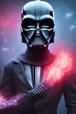 Darkvader outfit, black mask, rage, sorrow, high definition, ultra 8 k, volumetric lighting, blue fire, fog