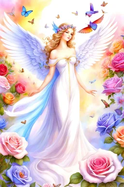 Beautiful angel, Trés belles roses, rainbows, beautiful colors, gardens , flowers, cascades,Birds, butterfly