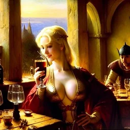 fullbody portrait 'beautiful face blonde massiveboobs medieval wench on tavern in medieval city',painting by gaston bussiere, greg rutkowski, yoji shinkawa, yoshitaka amano, tsutomu nihei, donato giancola, tim hildebrandt, oil on canvas, cinematic composition,sharp image, extreme detail,((fit full head inside picture)),32k