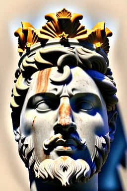 Ultra Realistic image, Roman sculpture, white marble material, Lionel Messi, gold Laurel leaves wreath, god crown, renaissance ornaments, one gold star in heart, sun ornament, sun rays background, chisel style, waist up portrait, emperor style, epic, celestial, cinematic lighting, God light, god rays, 4k resolution, smooth details, ornate details, soft lighting, unreal engine 5, art station, substance 3d.