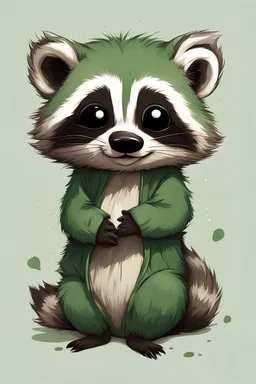 Green raccoon cute art