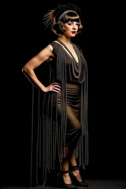 Full Body, burlesque Woman looking to the right, With A Bob With A Fringe Hairstyle, 1920s Clothing, Steampunk