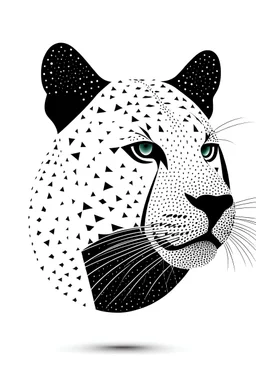 jaguar face, made with circle shapes, only black lines, deformed, white background, simple, minimal, artistic, side view, blending
