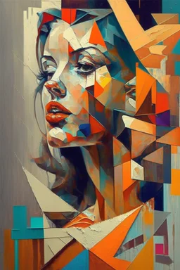 /imagine prompt:woman, cubist painting, oil in canvas, splash, rust, geometric shapes, colorful