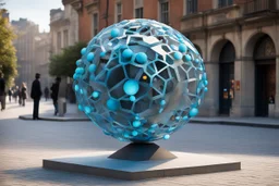 статуя на улице, Шар как атом/молекула: Сделать поверхность шара похожей на модель атома или молекулы, используя геометрические формы, светящиеся элементы или проекцию. . Для этого можно использовать различные геометрические формы, такие как круги, треугольники, шестиугольники и т. д., чтобы создать абстрактное изображение структуры атома или молекулы. Кроме того, возможно использование светящихся элементов, чтобы придать статуе особую магическую атмосферу и привлечь внимание прохожих ночью.