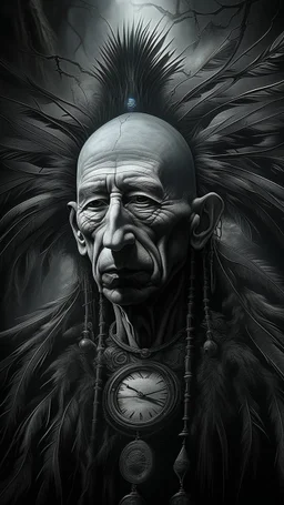 An old clock in the background of black vein, human veins, mixing together a lot of them, like a forest, big and small veins a lot of them, a crow standing an old army helmet