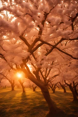 Branches of bloomed peach trees on sunset light, f/1.8, 35mm, Canon DSRL 5 Lens