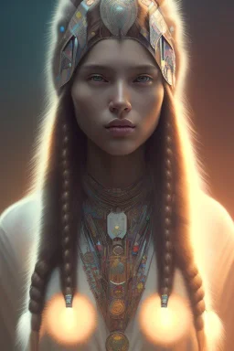 girl, cute, beautiful, Native American, head and shoulders portrait, 8k resolution concept art portrait by Greg Rutkowski, Artgerm, WLOP, Alphonse Mucha dynamic lighting hyperdetailed intricately detailed Splash art trending on Artstation triadic colors Unreal Engine 5 volumetric lighting, long hair, brown eyes, black hair, brown dress, braided hair