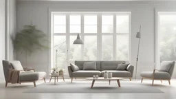 modern living room with sofa. scandinavian interior design furniture. 3d illustration