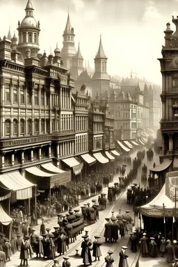 an Victorian era photograph of a bustling Elf city