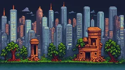 city scary ruined world,, 2d pixel art
