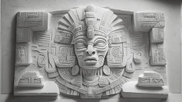 futuristic, realistic, mayan drawings on white stone