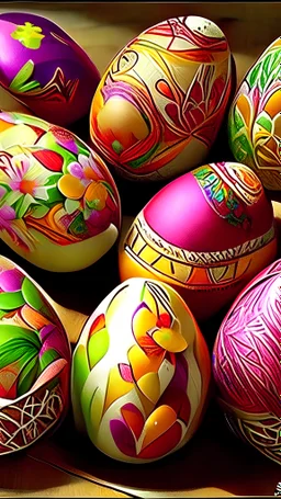 Easter Eggs, art, drawing, very realistic, detailed, vibrant colors.